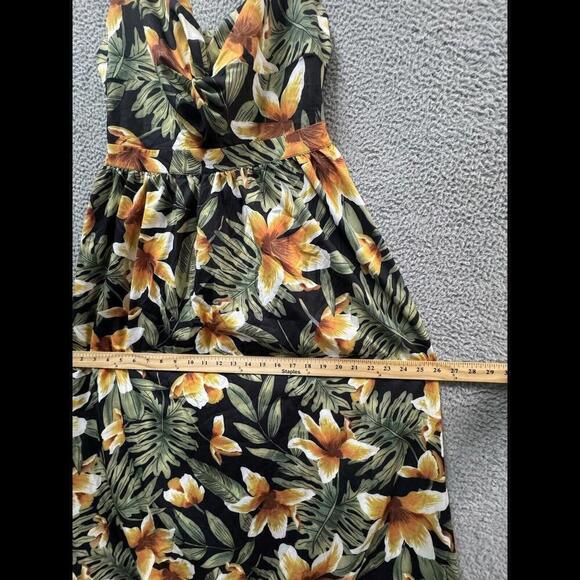 Willotis Dress Womens 2X Green Orange Floral Hawaiian Tie Back Midi Stretch - Picture 8 of 12